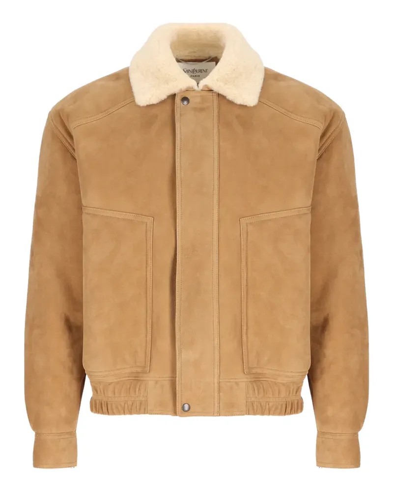 Saint Laurent shearling-collar suede jacket - Braun Braun