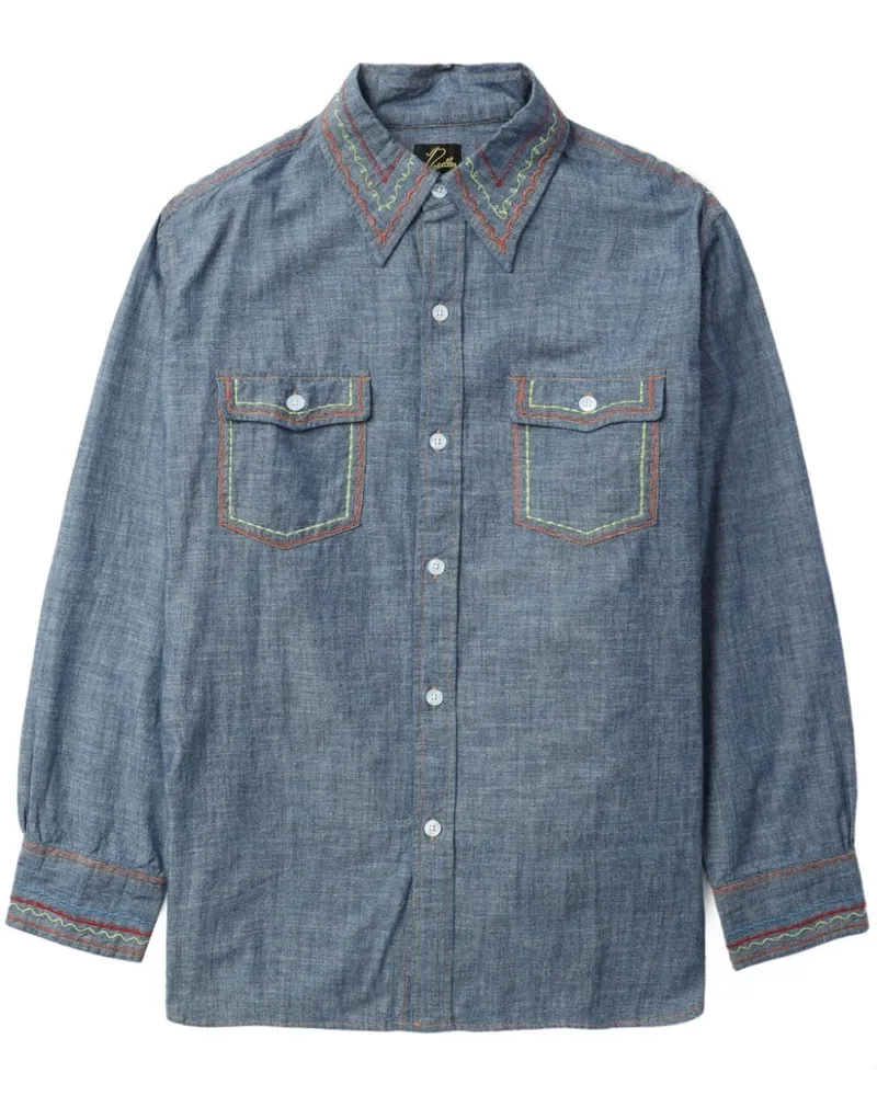 NEEDLES contrast-stitching denim shirt Blue