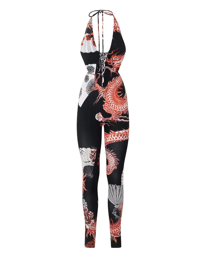 Roberto Cavalli Jumpsuit mit Drachen-Print - Schwarz Schwarz