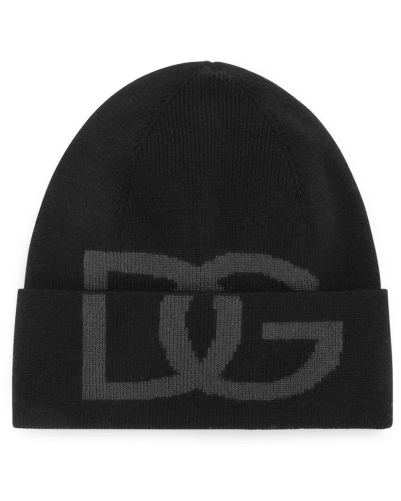 Dolce & Gabbana Beanie Mit Intarsien Logo Schwarz