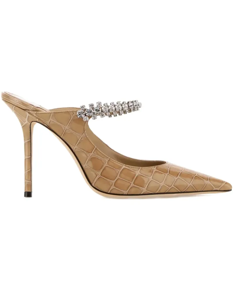 Jimmy Choo embossed-print embellishment mules - Nude Nude