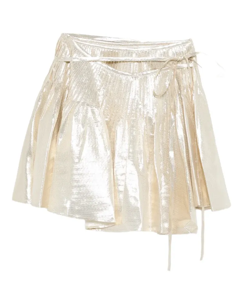 Self-Portrait tie-waist mini pleated skirt - Gold Gold