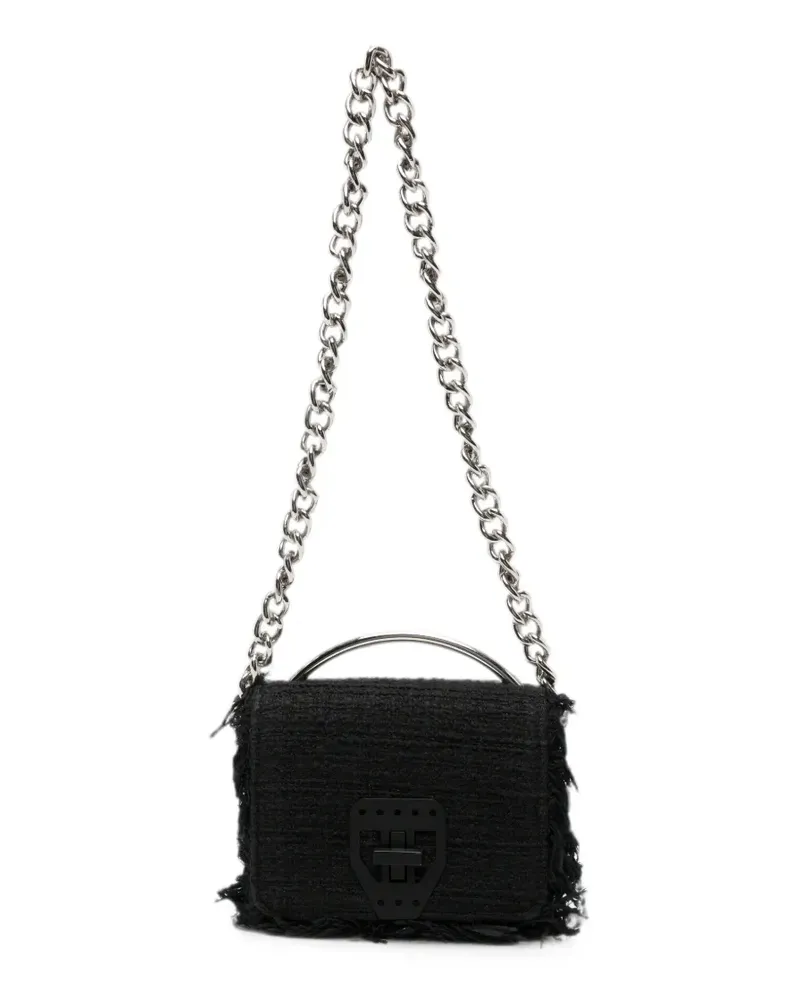 MSGM Mini Bouclé-Schultertasche mit ausgefransten Kanten - Schwarz Schwarz