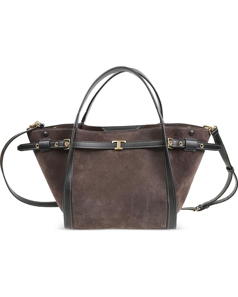 TOD'S Kleine T Signature Shopping Bag aus Wildleder - Braun Braun