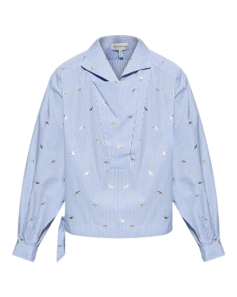MUNTHE Beliciama striped-pattern bird-print blouse - Blau Blau