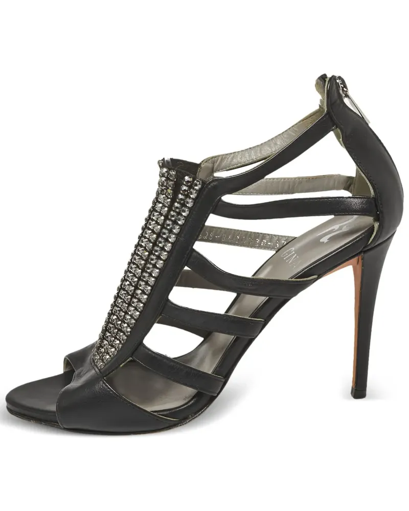 Gina Pre-owned Riemchensandalen mit Kristallen 95mm - Schwarz Schwarz