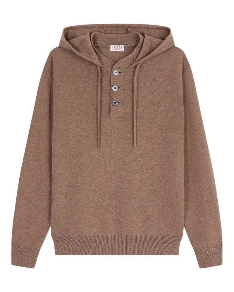 FURSAC button-placket knitted hoodie - Braun Braun