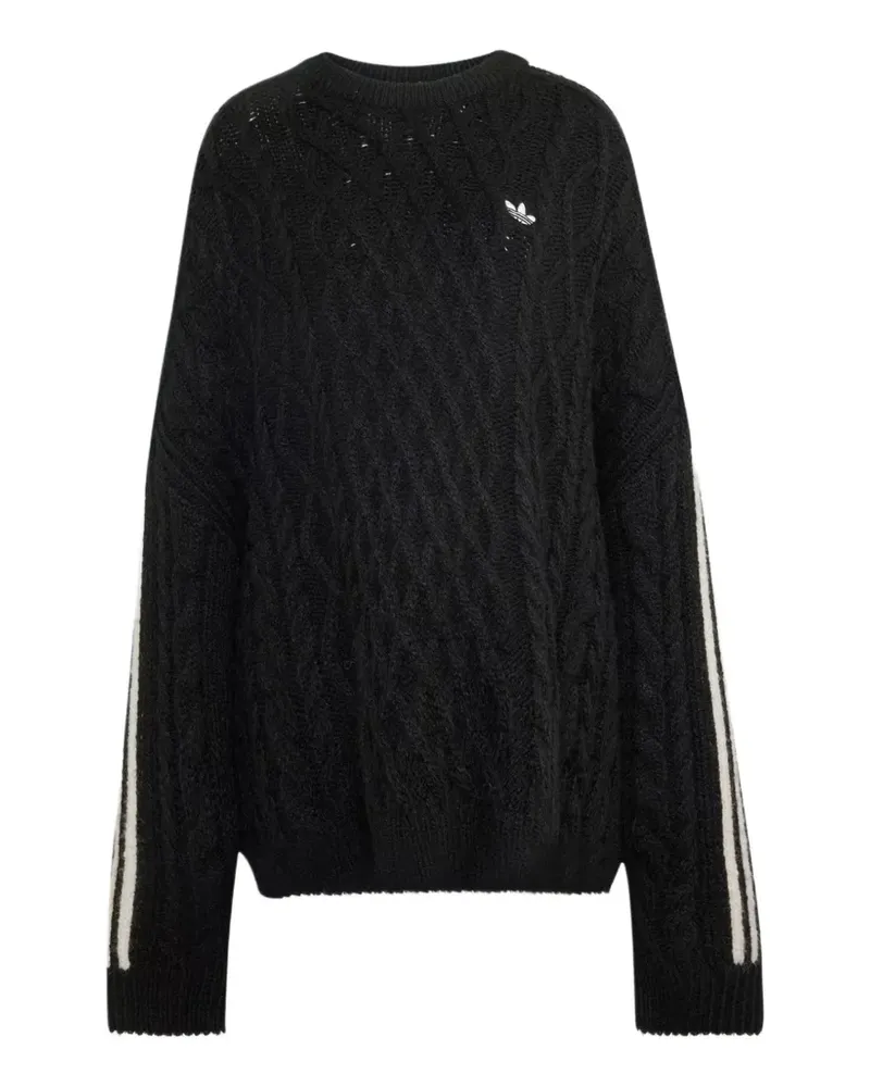 adidas Zopfmuster-Pullover mit Seitenstreifen - Schwarz Schwarz
