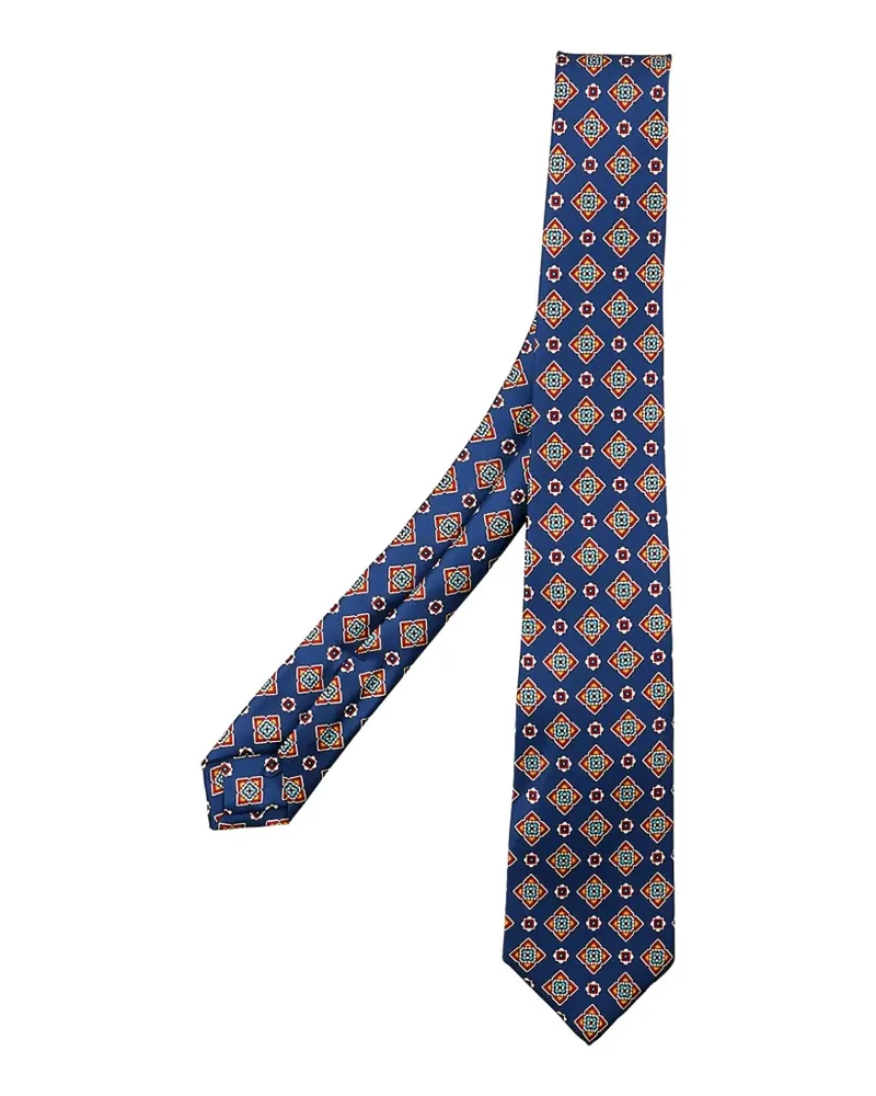 Kiton geometric-print silk tie - Blau Blau