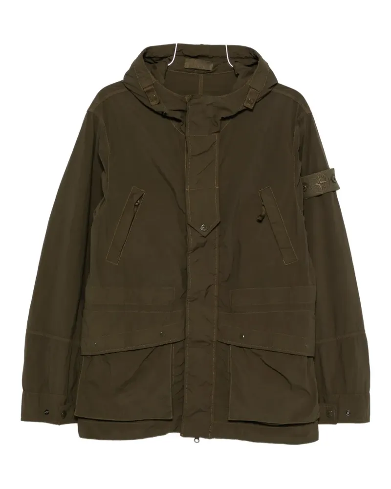 Stone Island hooded logo-patch jacket - Grün Grün