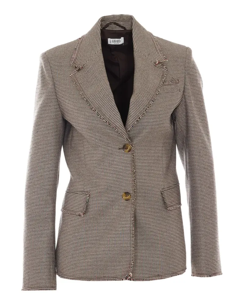 Liu Jo houndstooth-pattern frayed-edge blazer - Nude Nude