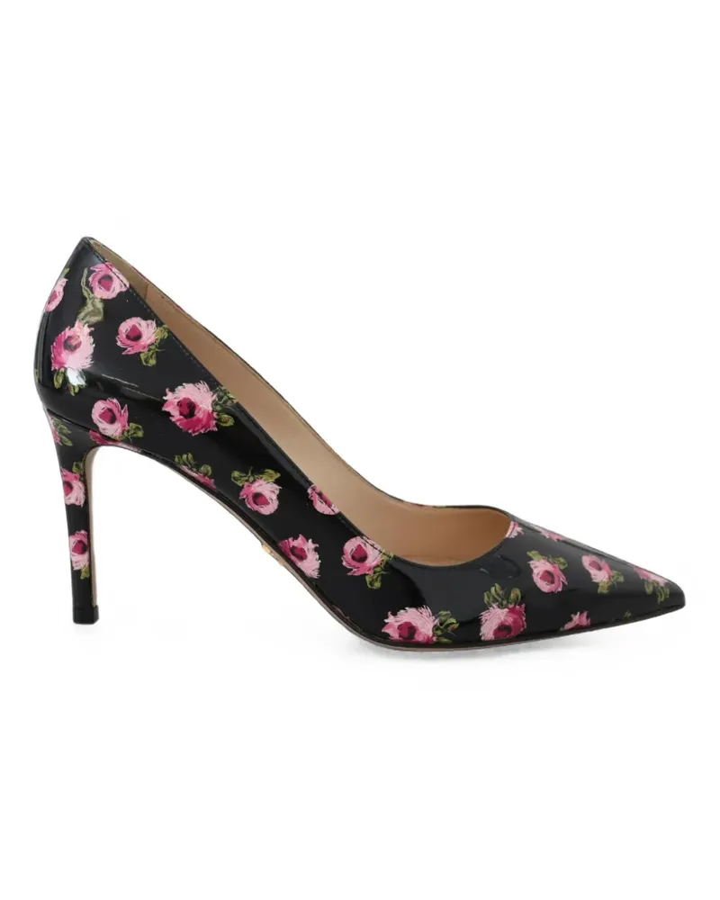 Prada Pumps aus Lackleder mit Blumenprint - Schwarz Schwarz