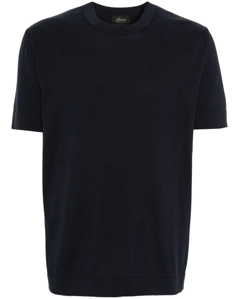 Brioni Fein gestricktes T-Shirt Blau