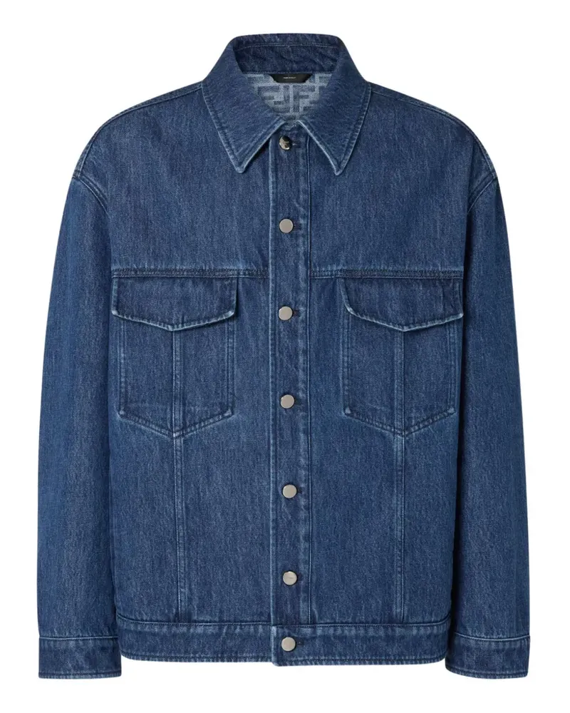 Fendi logo-patch denim jacket - Blau Blau