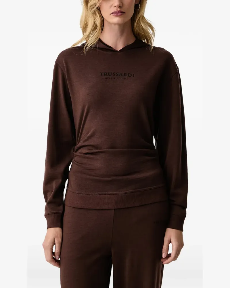 Trussardi logo-print ruched hoodie - Braun Braun