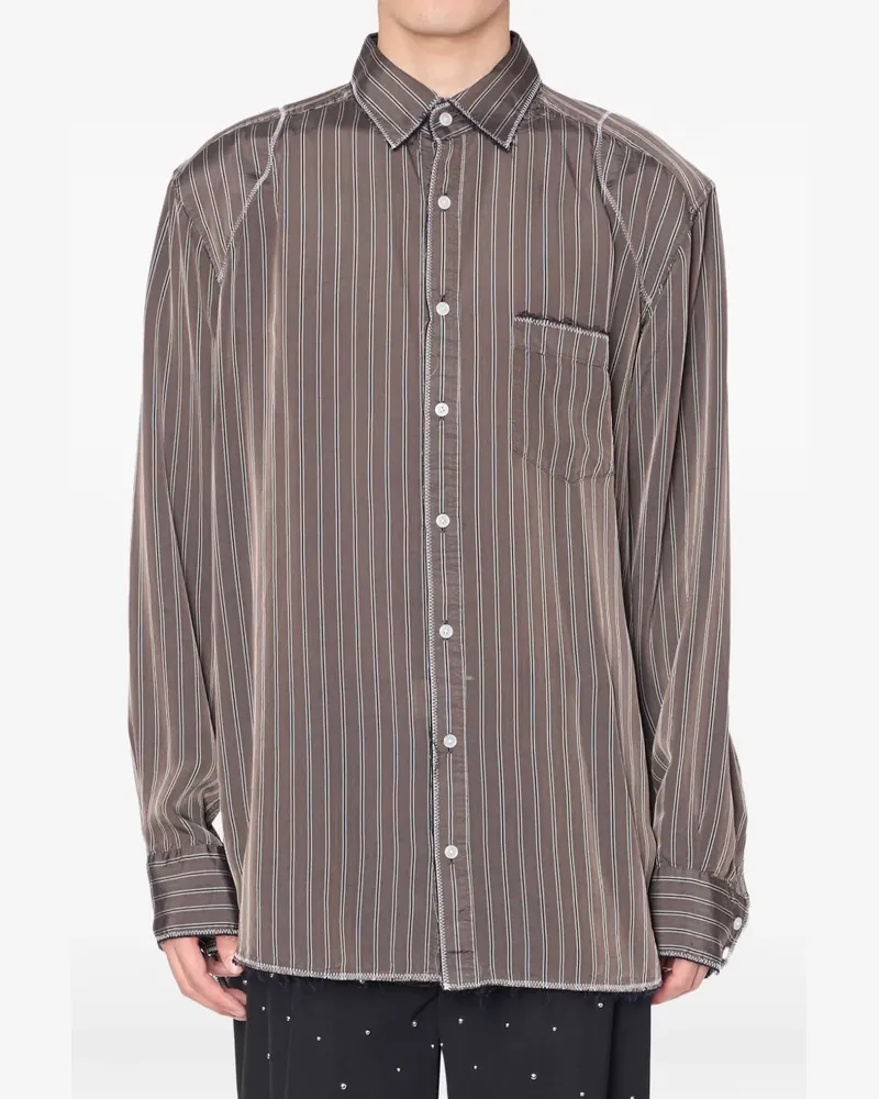 kolor Gestreiftes Hemd mit aufgesetzter Tasche - Braun Braun