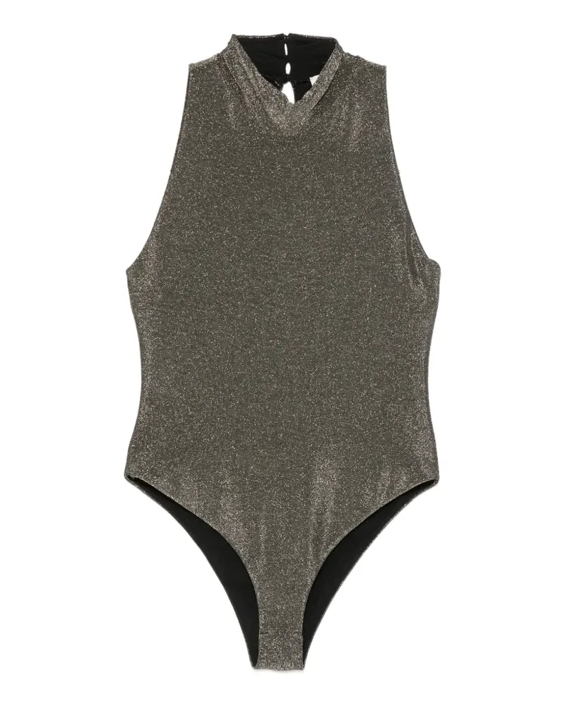 forte_forte Stehkragen-Body mit Glitter-Optik - Gold Gold