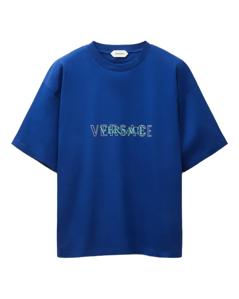 Versace embroidered-logo cotton-jersey regular T-shirt - Blau Blau
