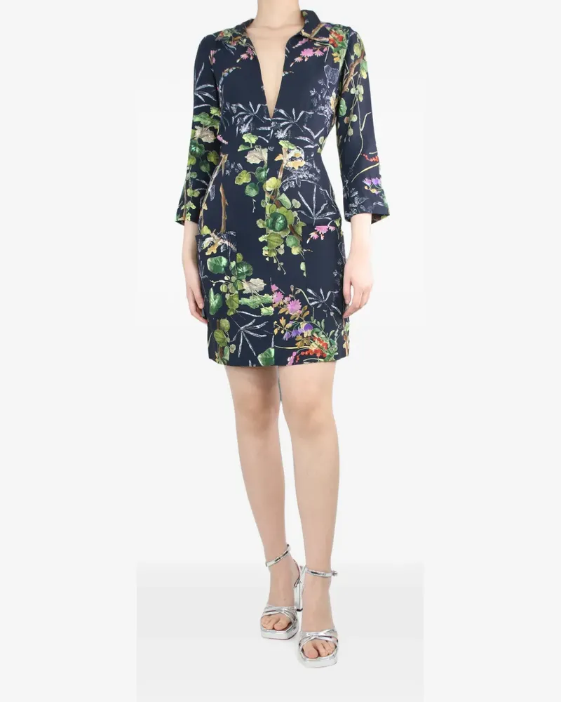 Philosophy Di Lorenzo Serafini floral-print V-neck mini dress - Blau Blau