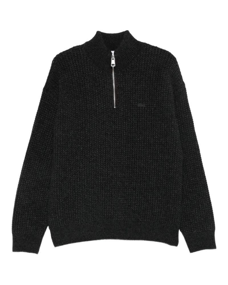 Lacoste Waffelstrick-Pullover mit Viertelreißverschluss - Grau Grau