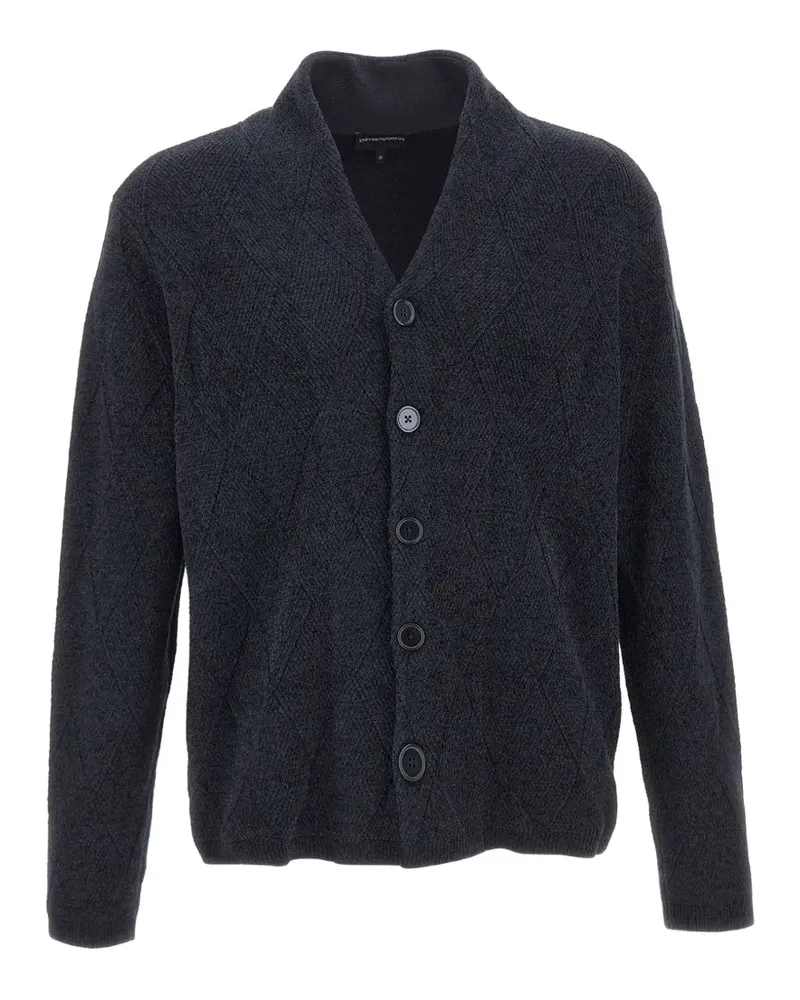 Emporio Armani Cardigan aus Schurwollgemisch mit ausgefallenen Rippdetails - Blau Blau