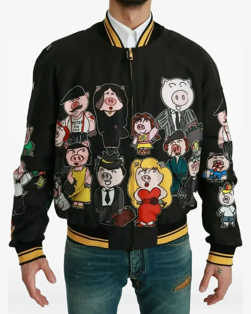 Dolce & Gabbana Bomberjacke mit Pig Cartoon-Print - Schwarz Schwarz
