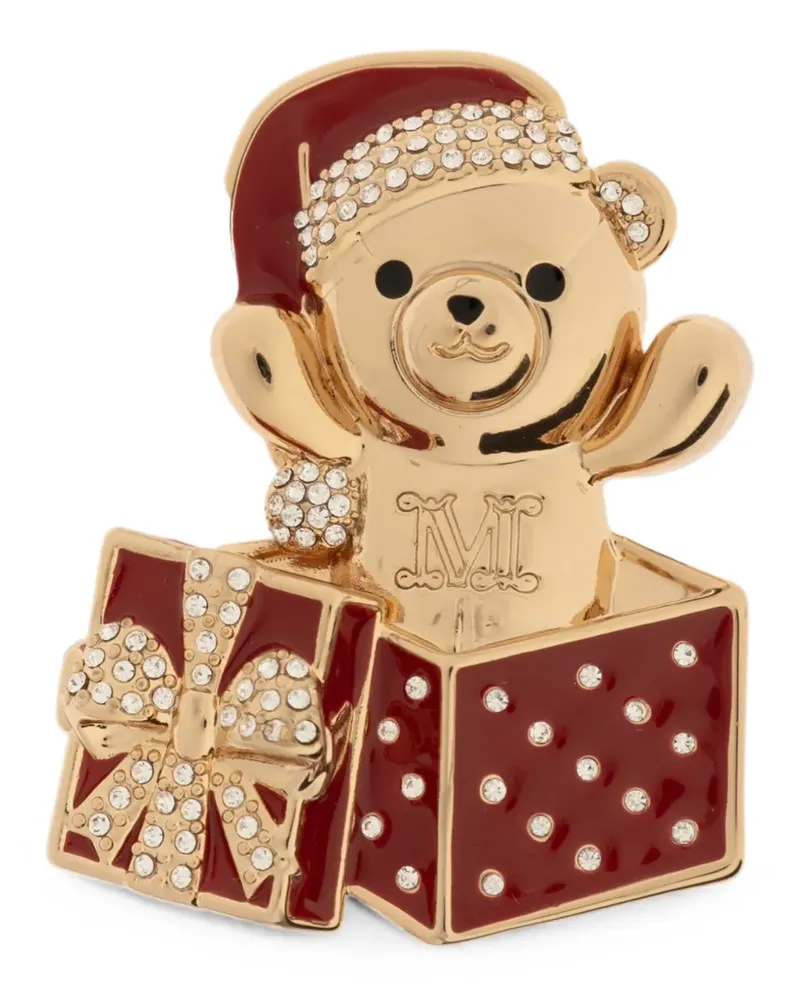 Max Mara Teddy bear-shaped crystal-embellished brooch - Gold Gold