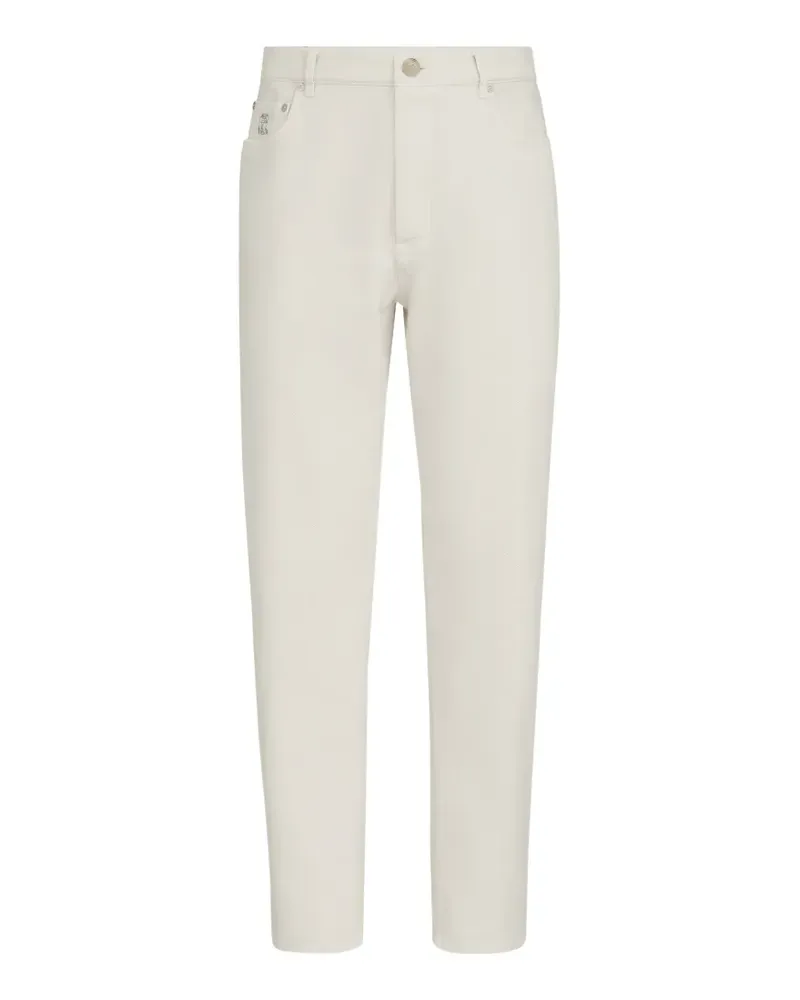 Brunello Cucinelli Stückgefärbte Jeans-Hose mit Rissen im Iconic-Fit mit Fünf-Taschen-Design - Weiß Weiß