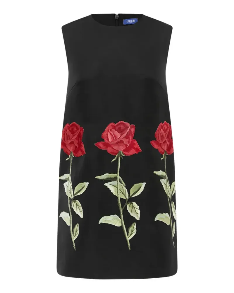 LEO LIN Yvonne rose-embroidered sleeveless mini dress - Schwarz Schwarz