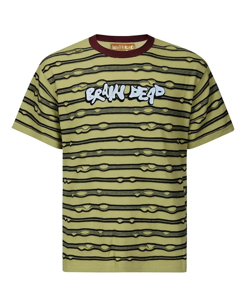 Brain Dead Gestreiftes T-Shirt im Distressed-Look - Grün Grün