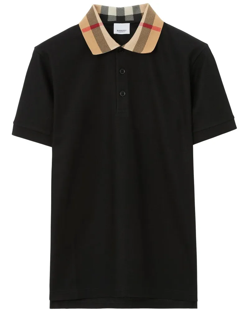 Burberry Poloshirt mit kariertem Kragen Schwarz