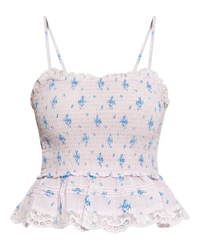 LoveShackFancy Gesmoktes Oberteil mit Blumenspitze - Rosa Rosa