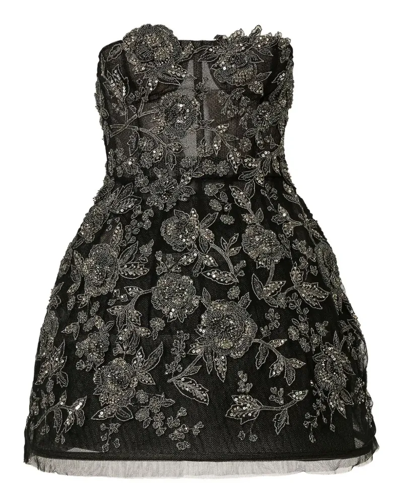 Carolina Herrera New York Trägerloses Minikleid mit Zinn-Blumenstickerei - Schwarz Schwarz