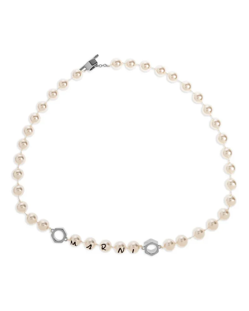 Marni logo-lettering necklace - Nude Nude