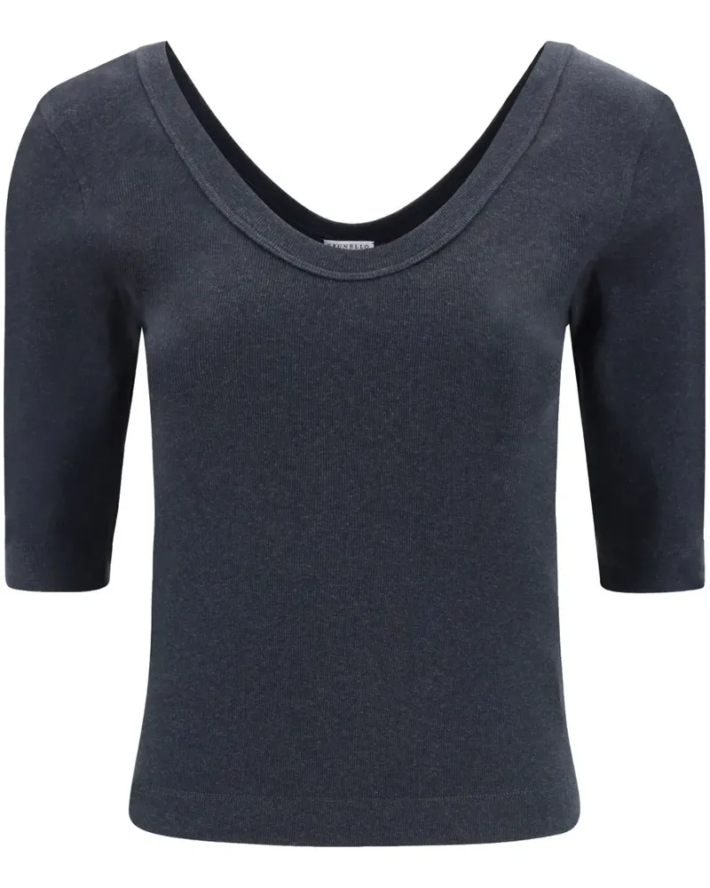 Brunello Cucinelli Fein geripptes T-Shirt - Grau Grau