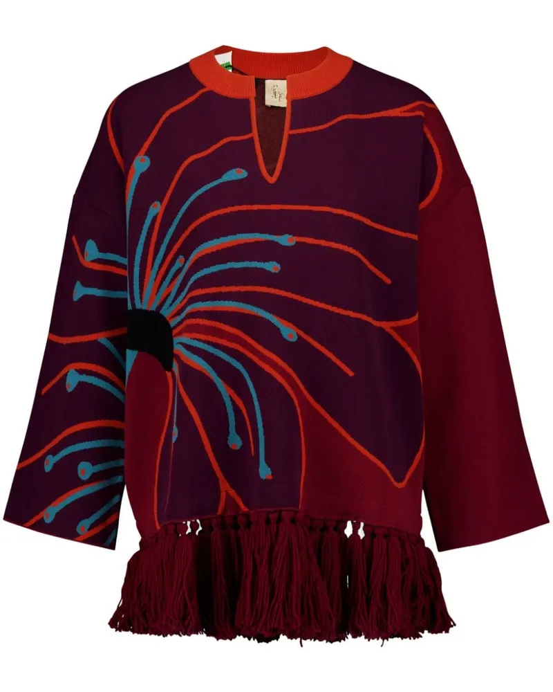PAULA Jacquard-Pullover mit Fransen - Rot Rot