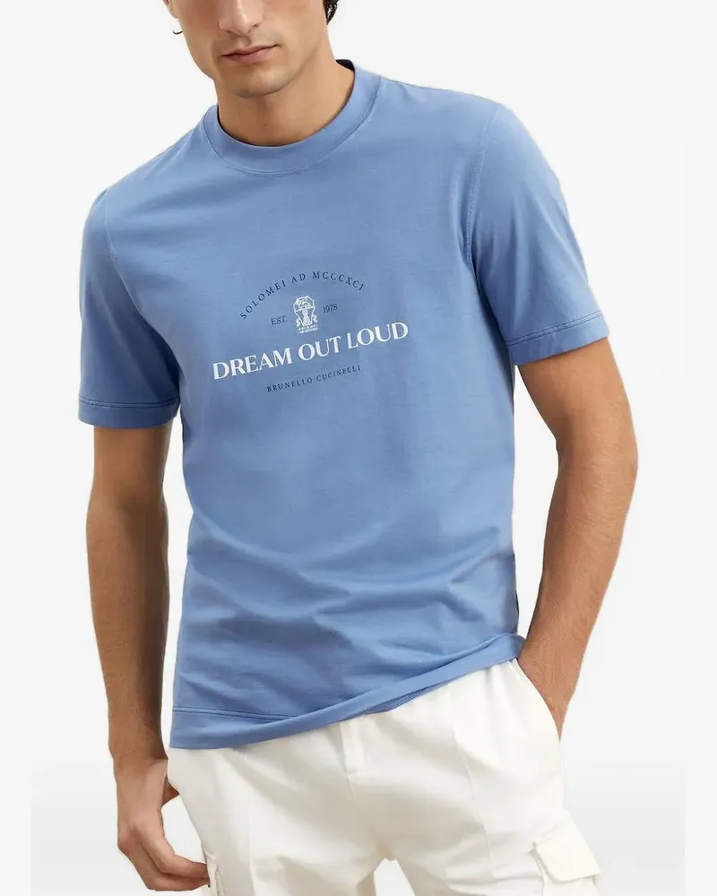 Brunello Cucinelli slogan-print T-shirt - Blau Blau