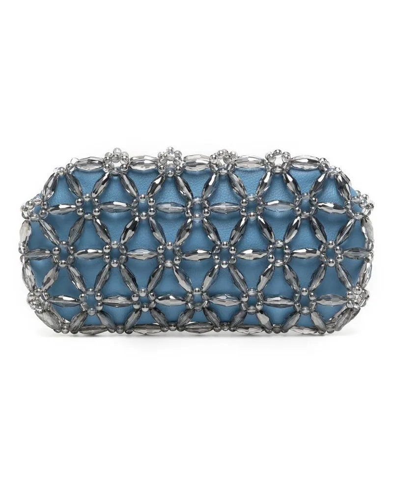 0711 Clutch mit Perlen - Blau Blau