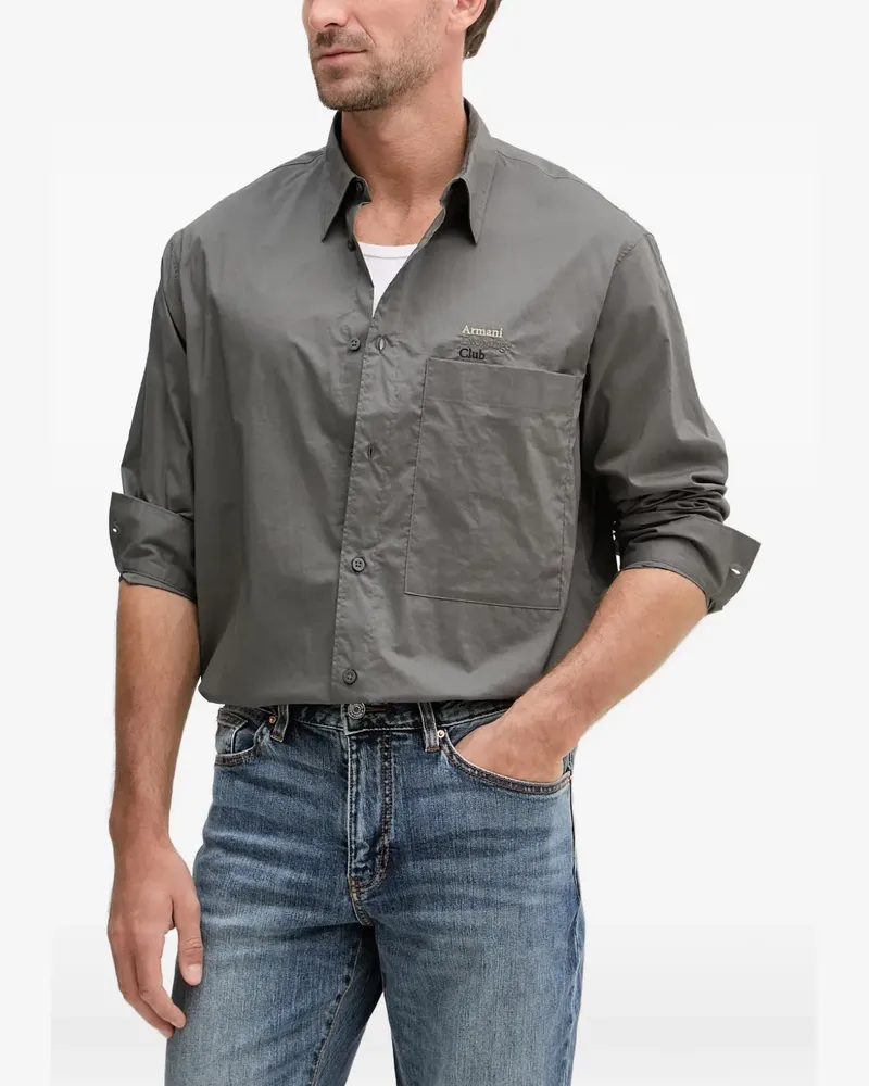 Armani Exchange embroidered-logo chest-pocket shirt - Grau Grau