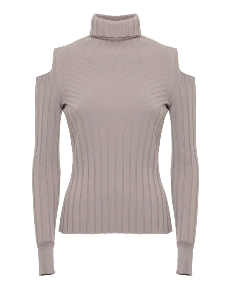 D.EXTERIOR Geripptes T-Shirt mit Cold-Shoulder-Schnitt - Grau Grau