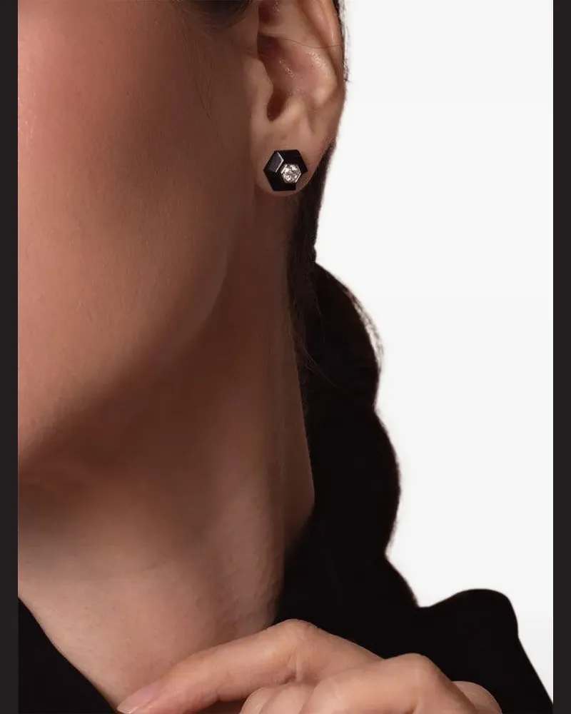 Fred Leighton 18kt Hexagon Weißgoldohrringe mit Diamanten und Jade - Schwarz Schwarz
