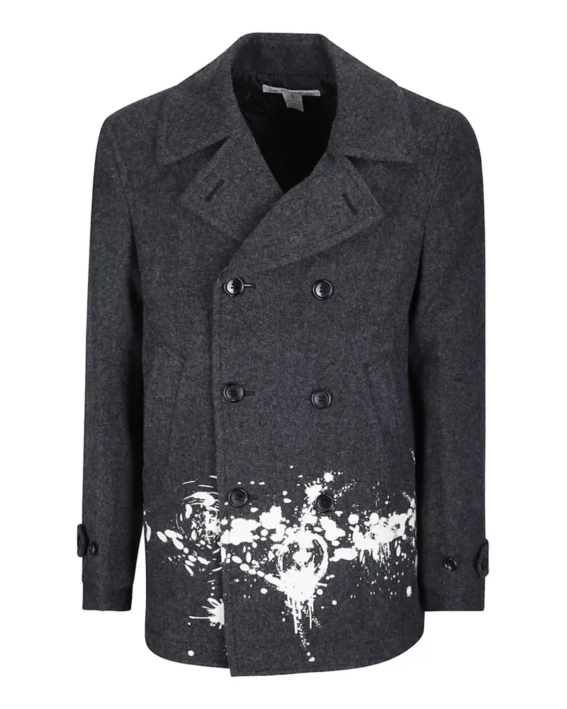 Comme des Garçons Doppelreihiger Mantel mit Farbspritzer-Print - Grau Grau