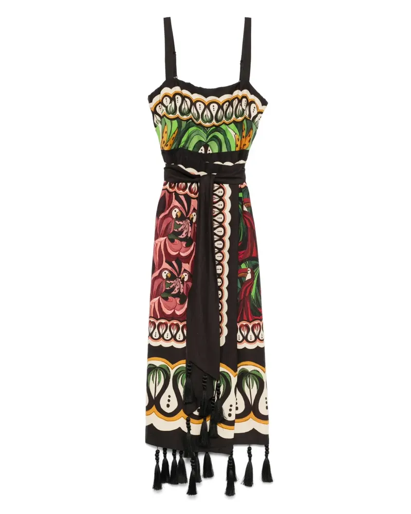 FARM Rio Coconut Tree Flow Midikleid - Schwarz Schwarz