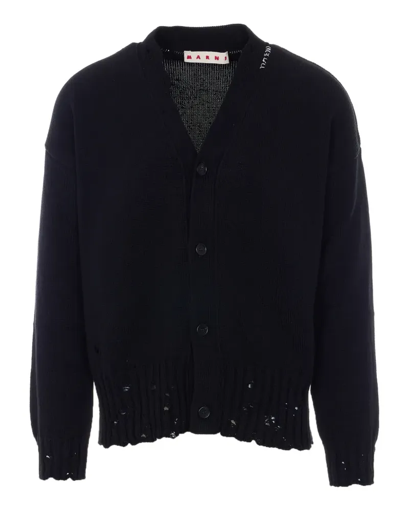 Marni embroidered logo V-neck cardigan - Schwarz Schwarz