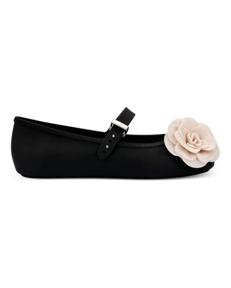 Melissa Ballerinas mit Blumendetail - Schwarz Schwarz