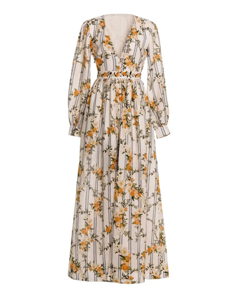 AGUA BENDITA Frambuesa Valle Maxikleid aus Leinen mit Stickerei - Nude Nude