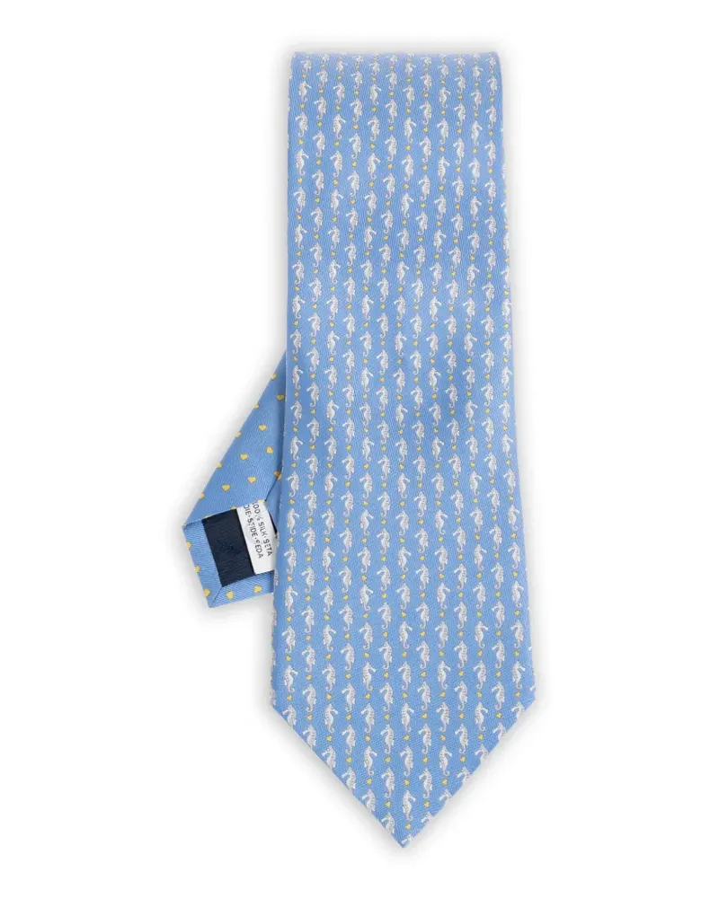 Ferragamo seahorse-print silk tie - Blau Blau