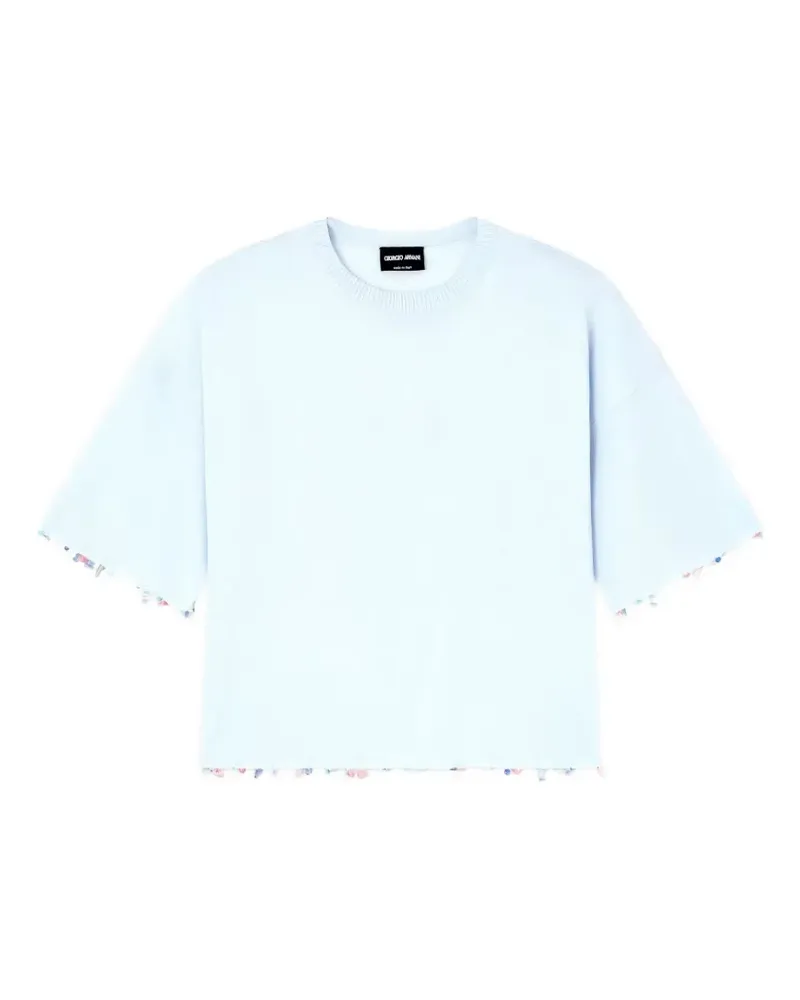 Giorgio Armani bead-embellished short-sleeve sweater - Blau Blau