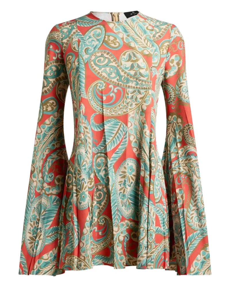 Etro Plissiertes Minikleid mit Paisley-Print - Orange Orange