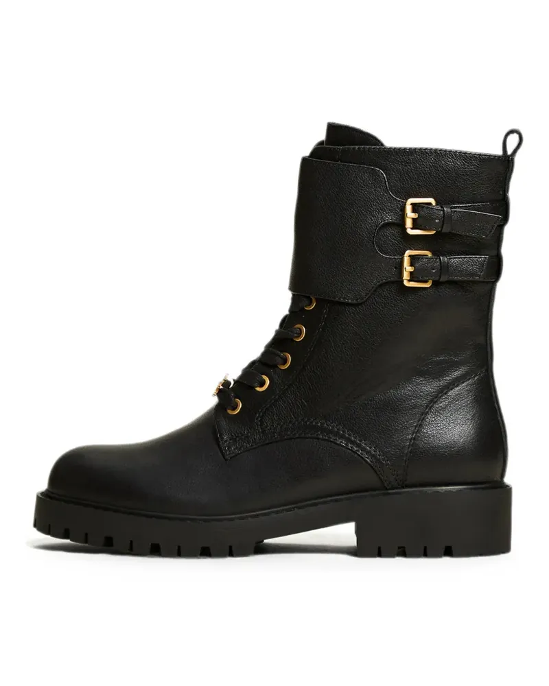 Twin-Set Bikerstiefel aus Leder mit Riemen - Schwarz Schwarz
